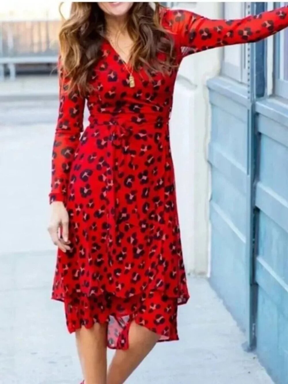Cabi Siren Wrap Style Dress Small nylon stretch luxury style animal print luxury